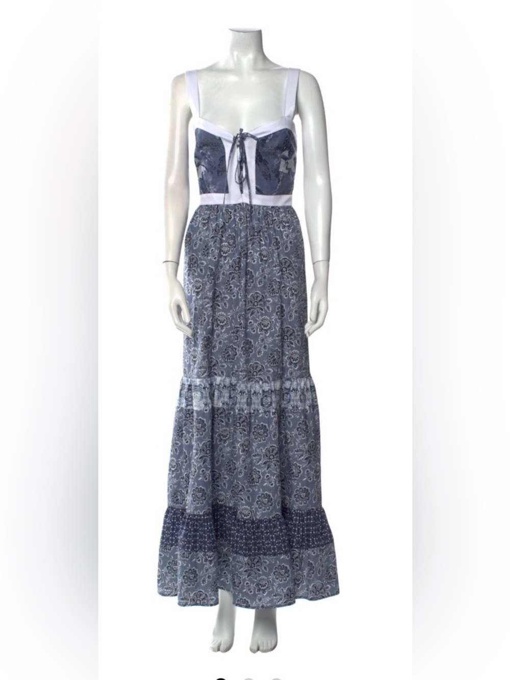 Navy Floral Tiered Maxi Dress with Contrast Waist